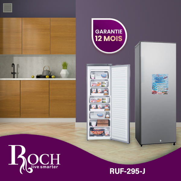 Roch Congélateur Vertical 8 Tiroirs - 295 Litres – RUF-295-J – Gris - Classe A+